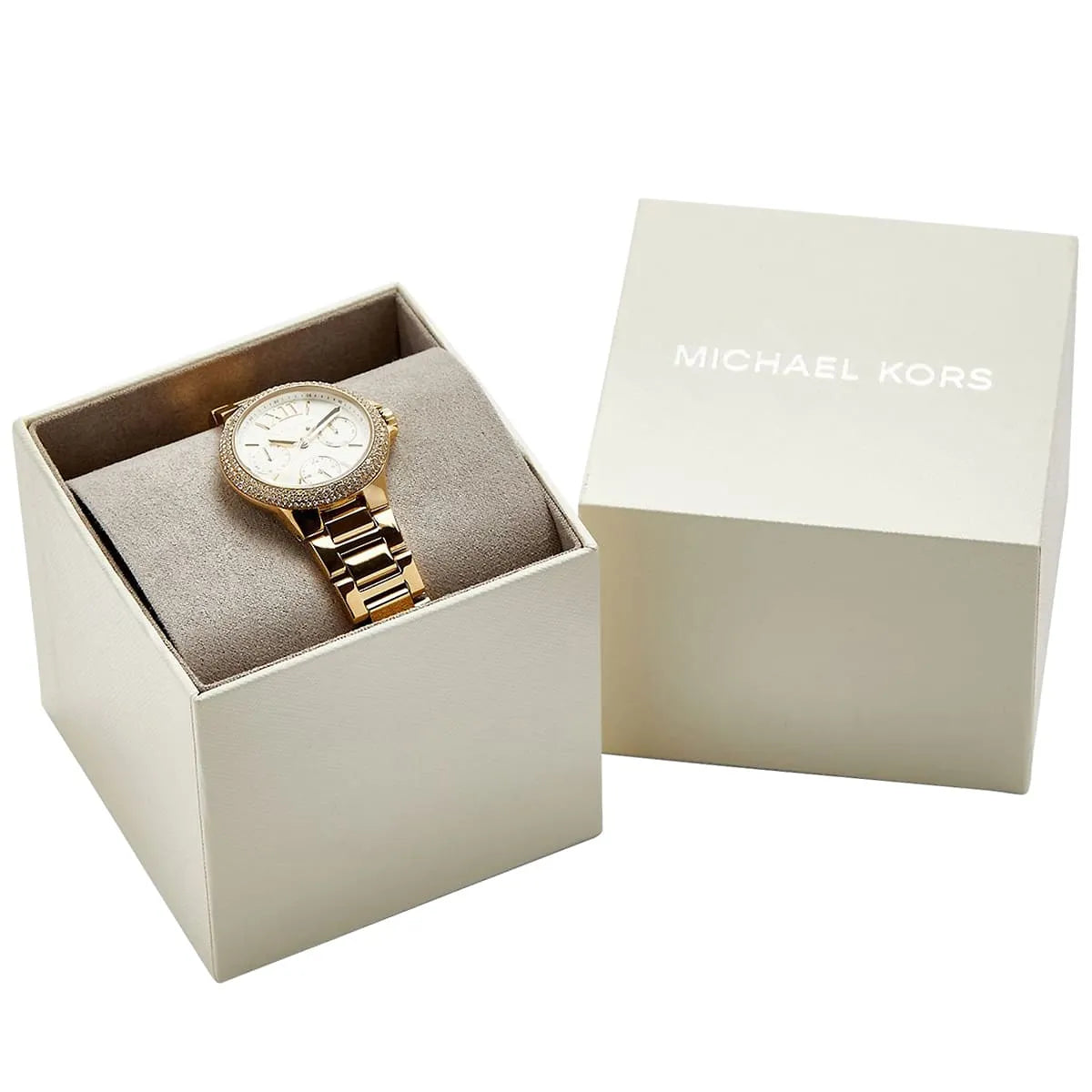Michael Kors Mini Camille Chronograph White Dial Rose Gold Steel Strap Watch For Women - MK6844