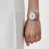 Michael Kors Layton Three Hand Mother of Pearl White Dial Two Tone Steel Strap Watch For Women - MK6849