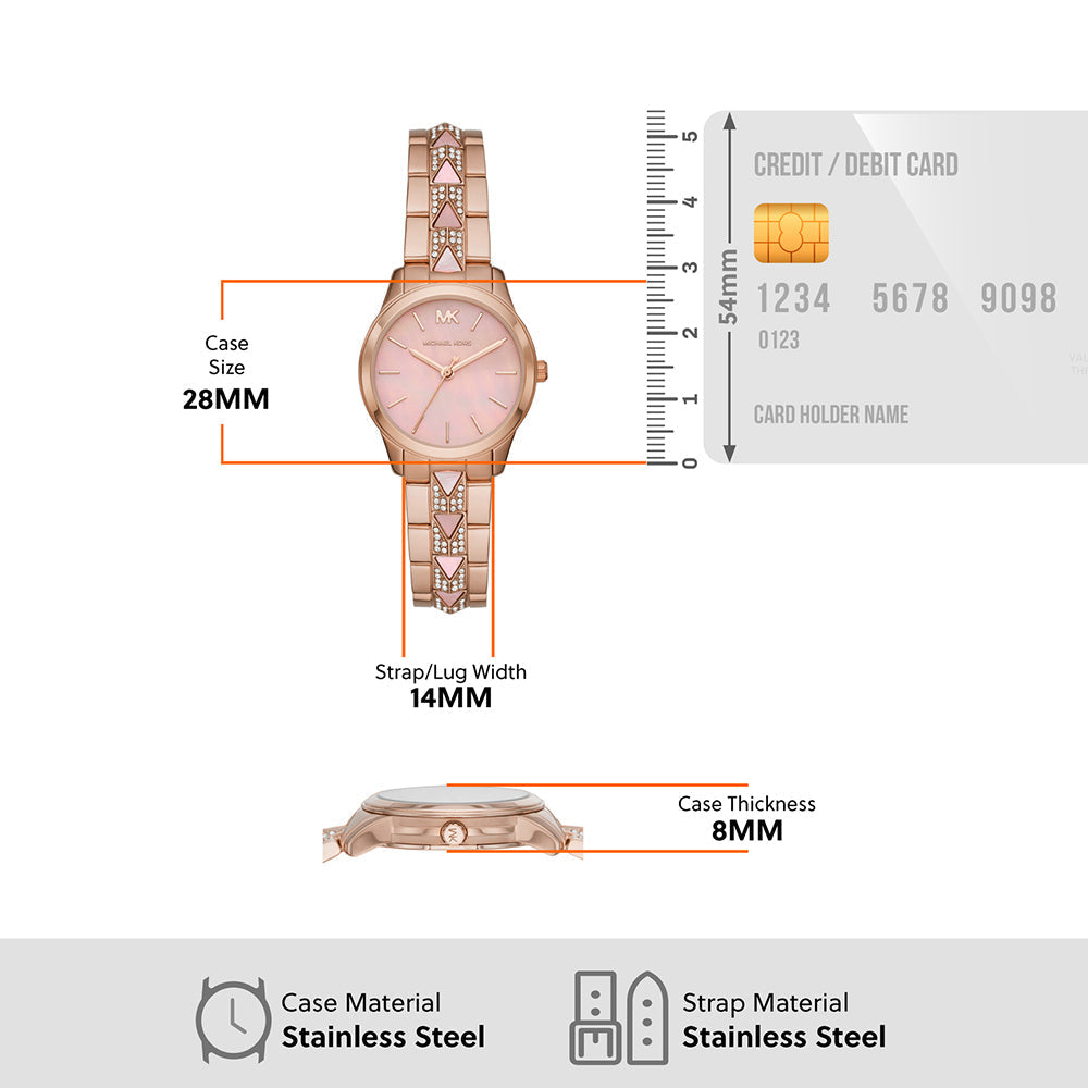 Michael Kors Runway Mother of Pearl Dial Rose Gold Steel Strap Watch For Women - MK6856