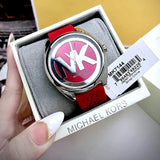 Michael Kors Janelle Three Hand Red Dial Red Rubber Strap Watch For Women - MK7144