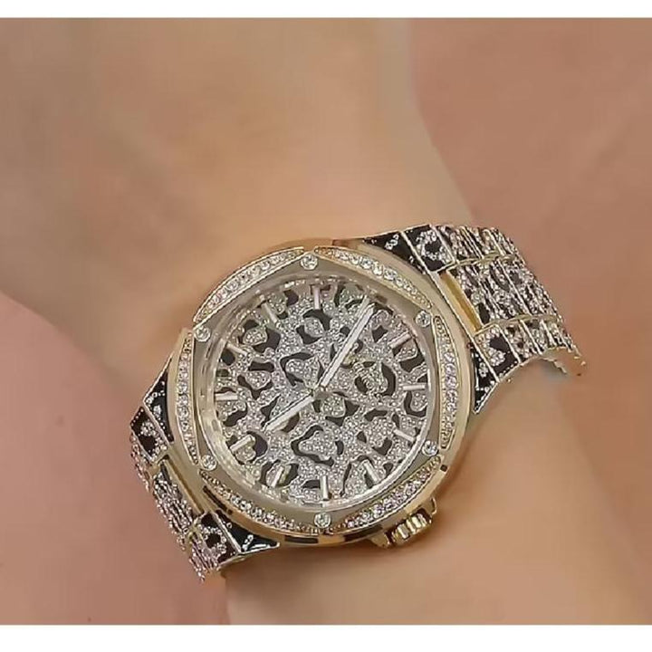 Michael Kors Lennox Three Hand Crystals Gold Dial Two Tone Steel Strap Watch For Women - MK7284