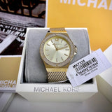 Michael Kors Lennox Three-Hand Gold Dial Gold Mesh Bracelet Watch For Women - MK7335