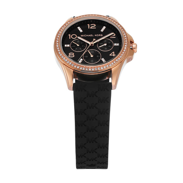 Michael Kors Mini Pilot Black Dial Black Silicone Strap Watch For Women - MK7373