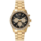 Michael Kors Berkley Chronograph Black Dial Gold Steel Strap Watch For Women - MK7414