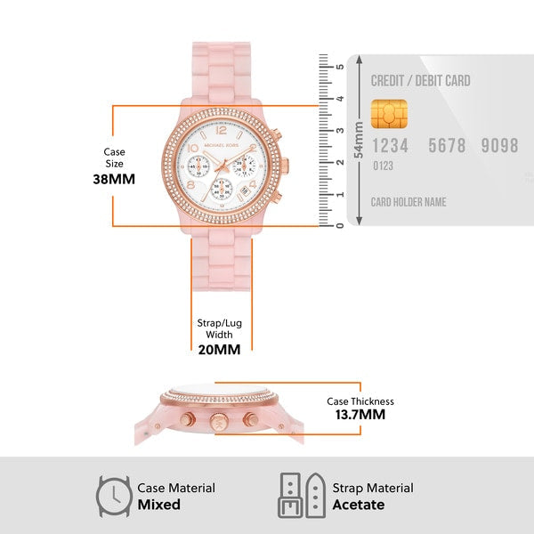 Michael Kors Runway Chronograph White Dial Pink Steel Strap Watch for Women - MK7424