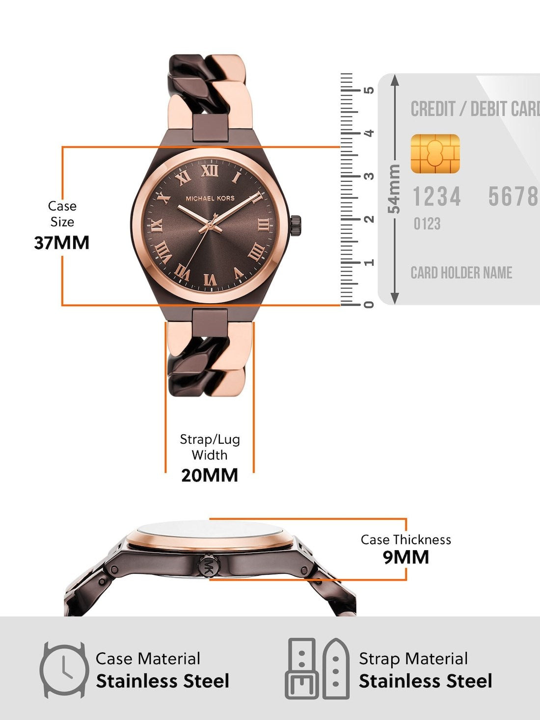 Michael Kors Lennox Analog Brown Dial Two Tone Steel Strap Watch for Women - MK7501