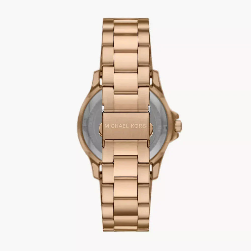 Michael Kors Everest Three Hand Quartz Black Dial Gold Steel Strap Watch For Men - MK9140