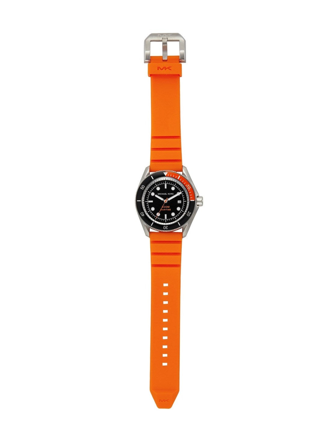 Michael Kors Maritime Three-Hand Analog Black Dial Orange Silicone Strap Watch for Men - MK9157