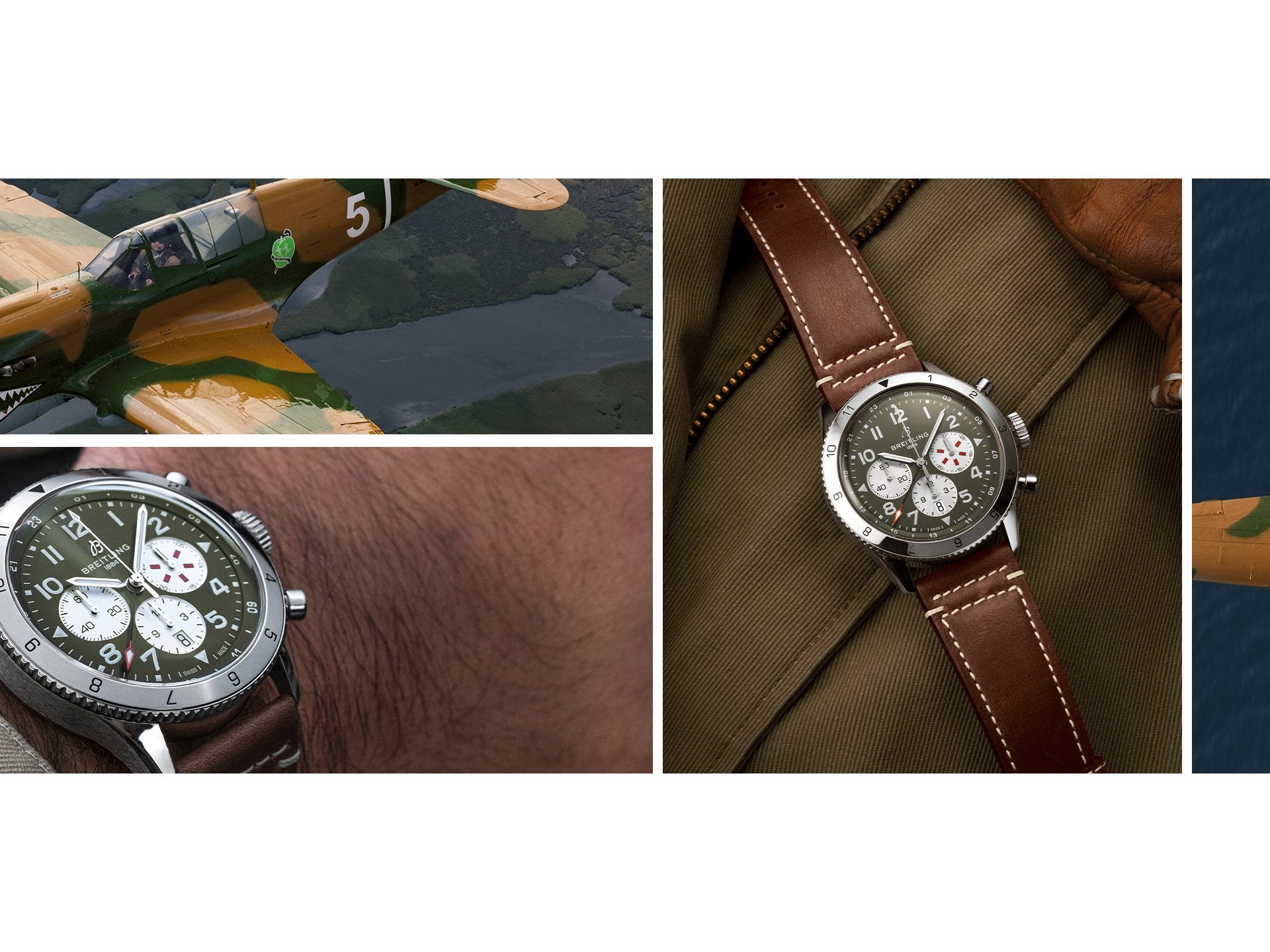 Breitling Super Avi B04 Chronograph GMT 46 Curtiss Warhawk Green Dial Brown Leather Strap Watch for Men - AB04452A1L1X1