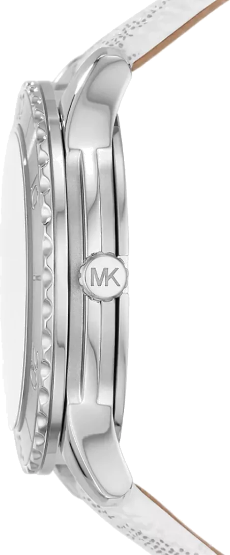Michael Kors Runway Three Hand White Dial White Leather Strap Watch For Women - MK6998