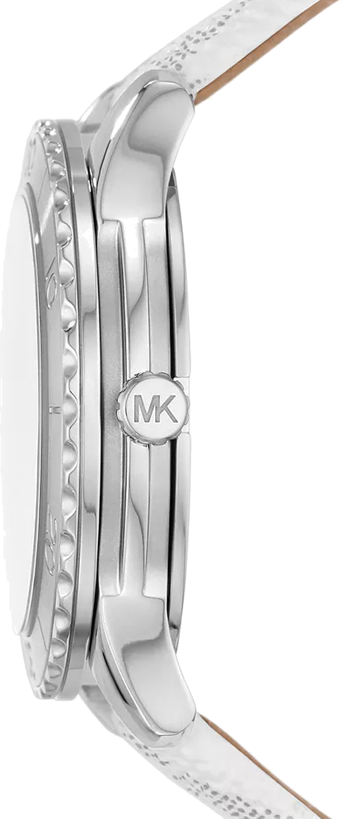 Michael Kors Runway Three Hand White Dial White Leather Strap Watch For Women - MK6998