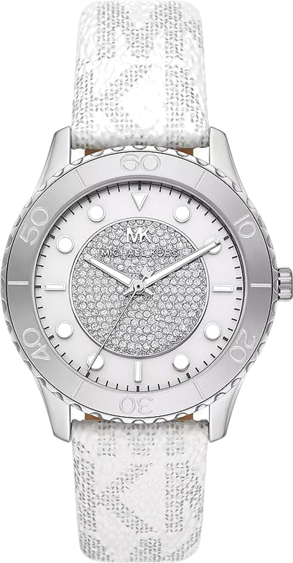 Michael Kors Runway Three Hand White Dial White Leather Strap Watch For Women - MK6998