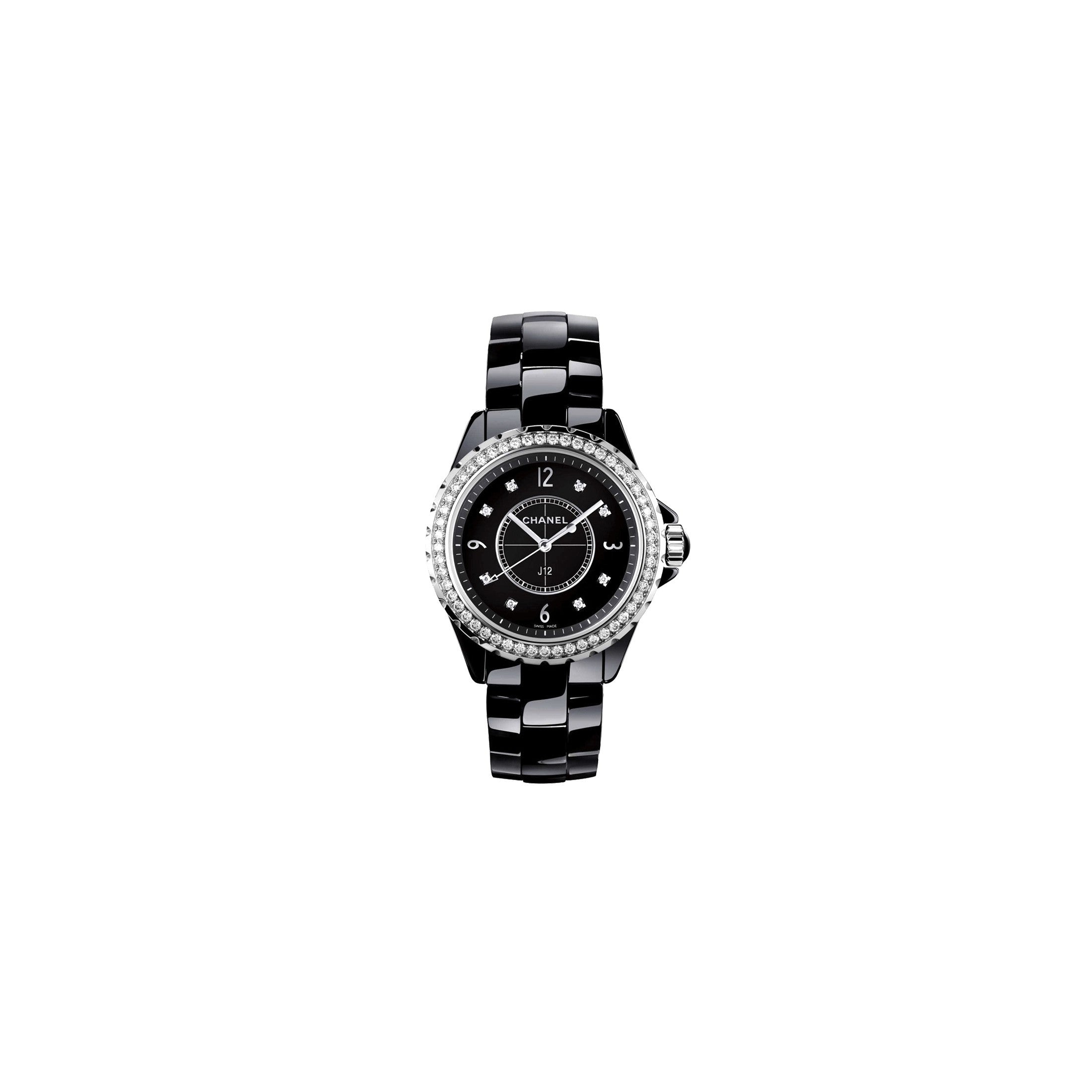Chanel J12 Diamonds Ceramic Black Dial Black Steel Strap Watch for Women - J12 H3108