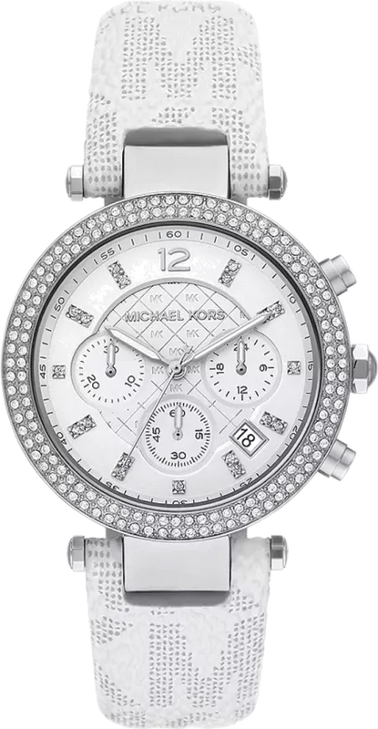 Michael Kors Parker Chronograph White Dial White Leather Strap Watch For Women - MK7226