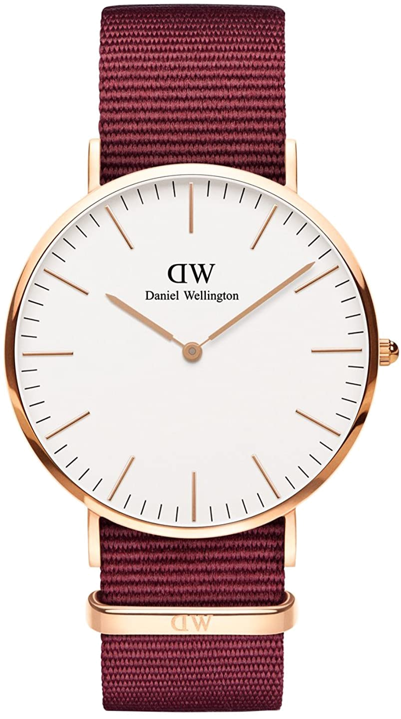 Daniel Wellington Classic Roselyn White Dial Maroon Nylon Strap Watch For Women - DW00100267