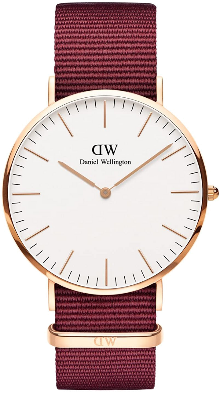Daniel Wellington Classic Roselyn White Dial Maroon Nylon Strap Watch For Women - DW00100267