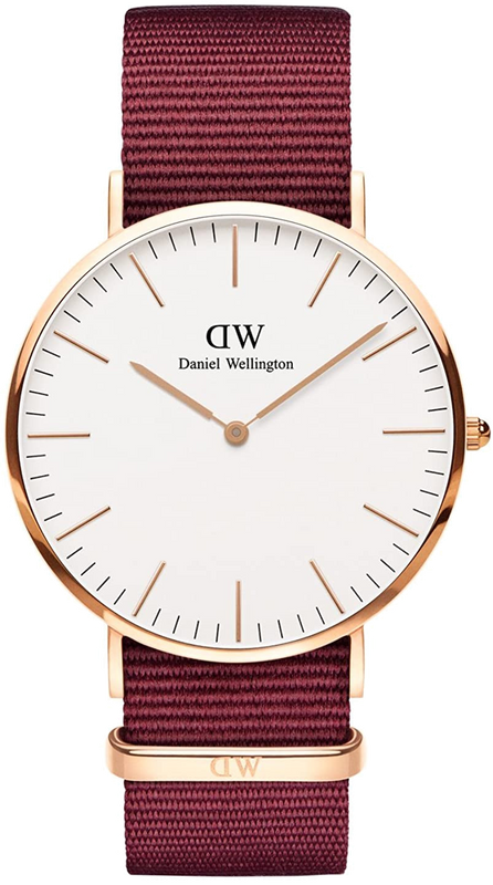 Daniel Wellington Classic Roselyn White Dial Maroon Nylon Strap Watch For Women - DW00100267