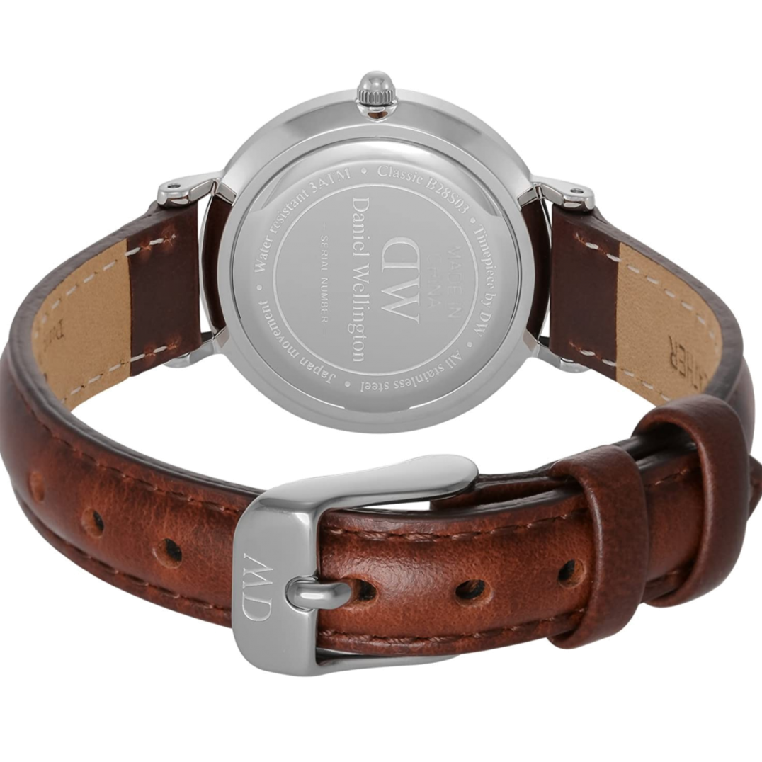 Daniel Wellington Classic Petite St Mawes Black Dial Brown Leather Strap Watch For Women - DW00100237