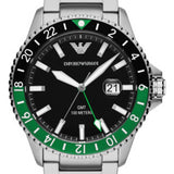 Emporio Armani Sea Explorer GMT Quartz Black Dial Silver Steel Strap Watch For Men - AR11589