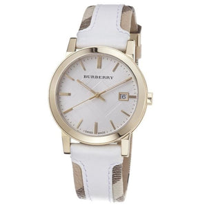 Burberry The City White Dial White Leather Strap Watch for Women - BU9015