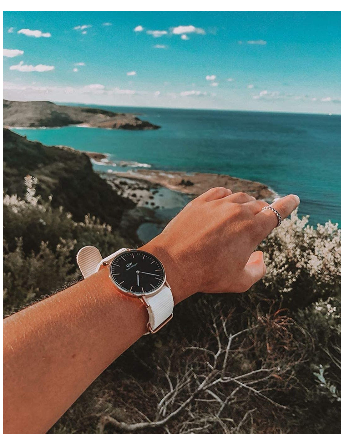 Daniel Wellington Classic Dover Black Dial White Nylon Strap Watch For Women - DW00100310