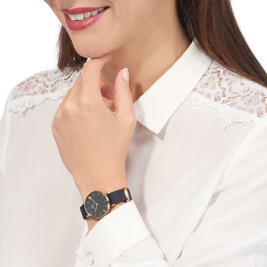 Daniel Wellington Petite Cornwall Black Dial Black Nylon Strap Watch for Women - DW00100247