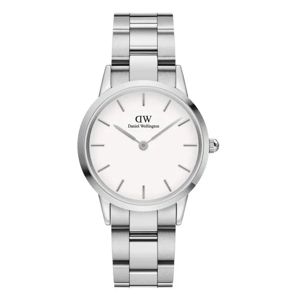 Daniel Wellington Iconic Link White Dial Silver Steel Strap Watch For Women - DW00100205