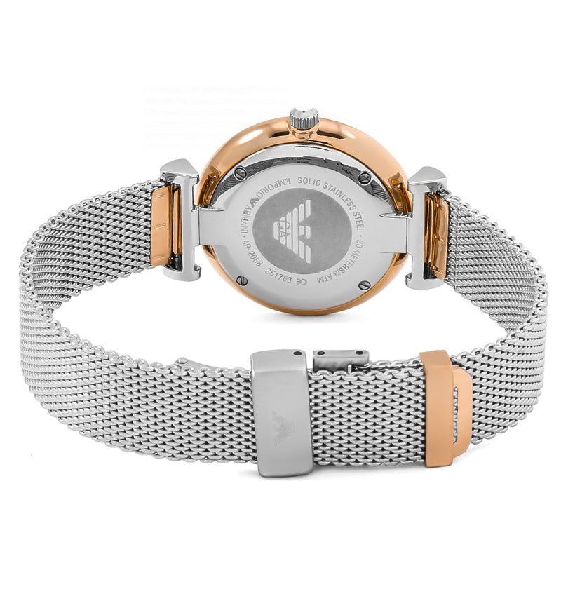 Emporio Armani Retro Mother of Pearl Dial Silver Mesh Bracelet Watch For Women - AR2067