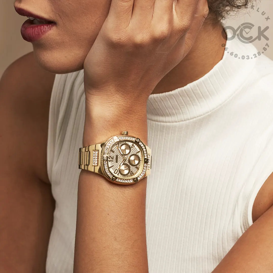 Guess Duchess Quartz Gold Dial Gold Steel Strap Watch For Women - GW0558L2