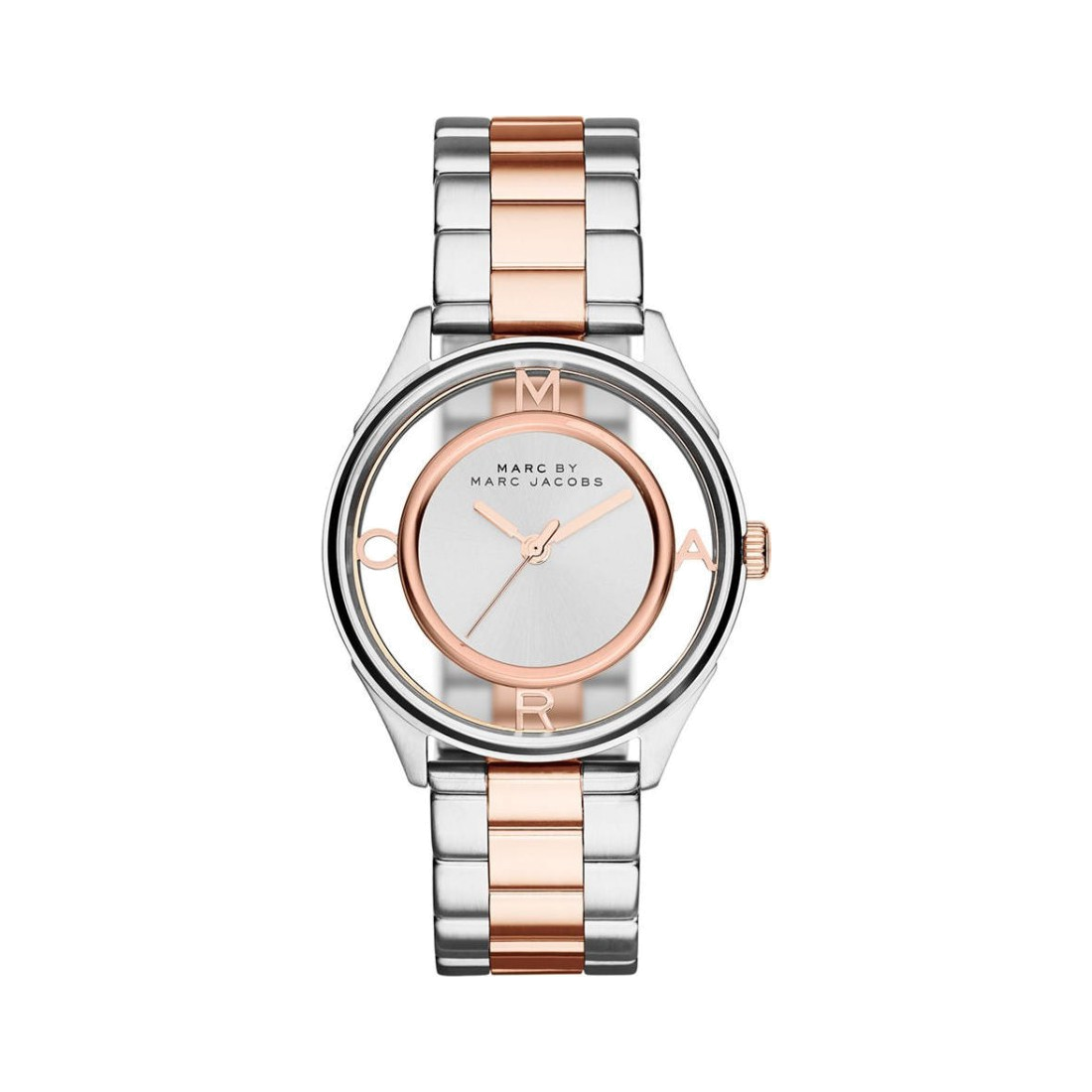 Marc Jacobs Tether Transparent White Dial Two Tone Steel Strap Watch for Women - MBM3436