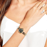 Marc Jacobs Courtney Mother of Pearl Black Dial Gold Steel Strap Watch for Women - MJ3460