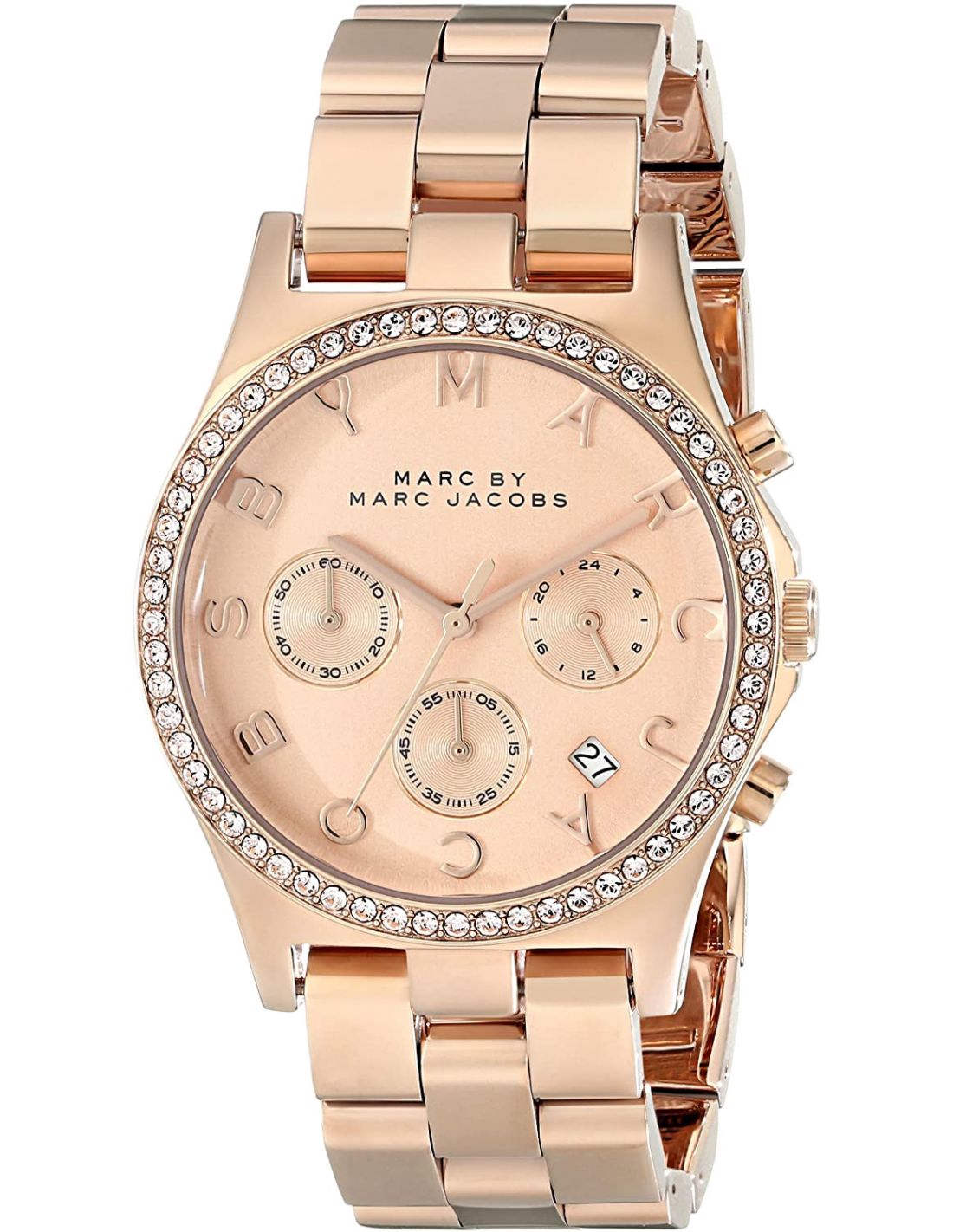 Marc Jacobs Henry Chronograph Rose Gold Dial Rose Gold Steel Strap Watch for Women - MBM3118