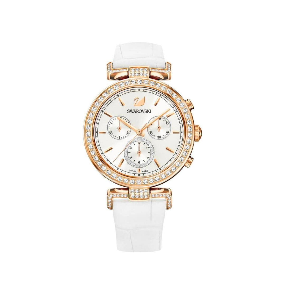 Swarovski Era Journey Silver Dial White Leather Strap Watch for Women - 5295369
