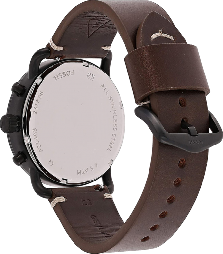 Fossil Commuter Chronograph Black Dial Brown Leather Strap Watch for Men - FS5403
