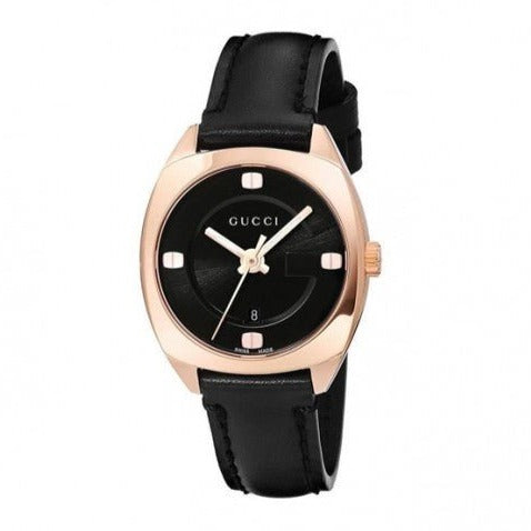 Gucci GG2570 Quartz Black Dial Black Leather Strap Watch For Women - YA142509