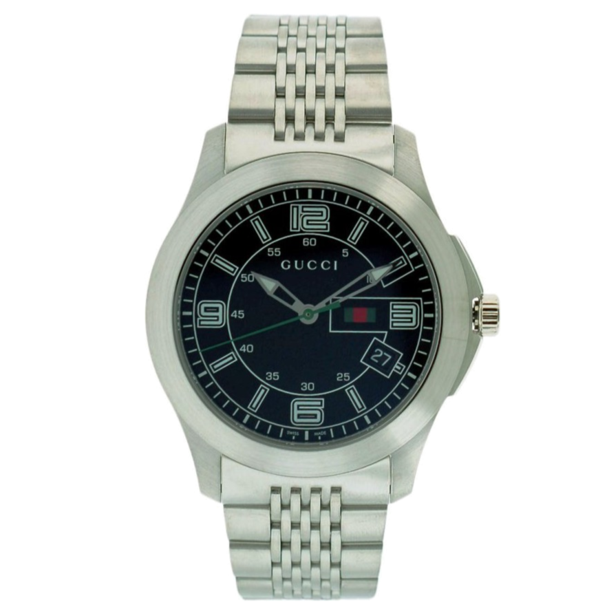 Gucci G Timeless Black Dial Silver Steel Strap Watch For Men - YA126201