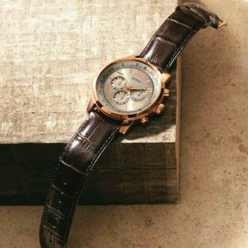 Guess Horizon Quartz Champagne Dial Brown Leather Strap Watch For Women - W0380G4