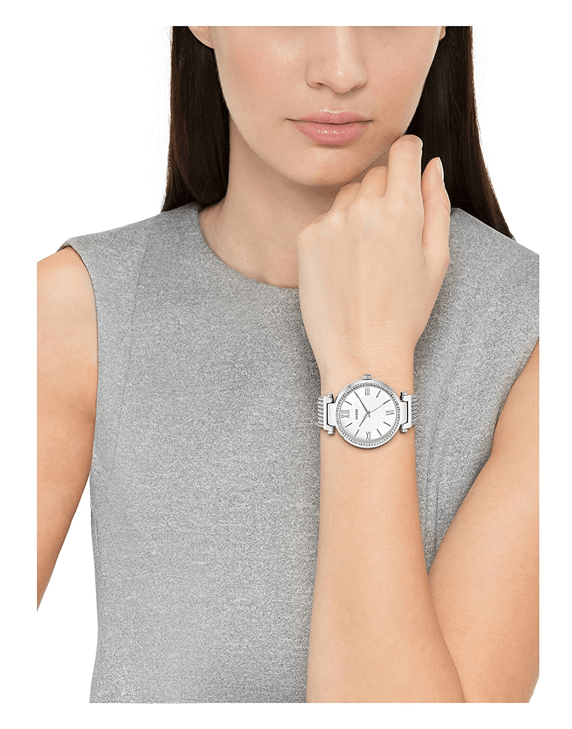 Guess Soho Silver DIal Stainless Steel Mesh Bracelet Watch For Women - W0638L1