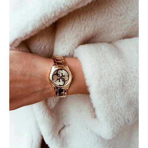 Guess G-Twist Rose Gold Dial Rose Gold Steel Strap Watch for Women - W1082L3