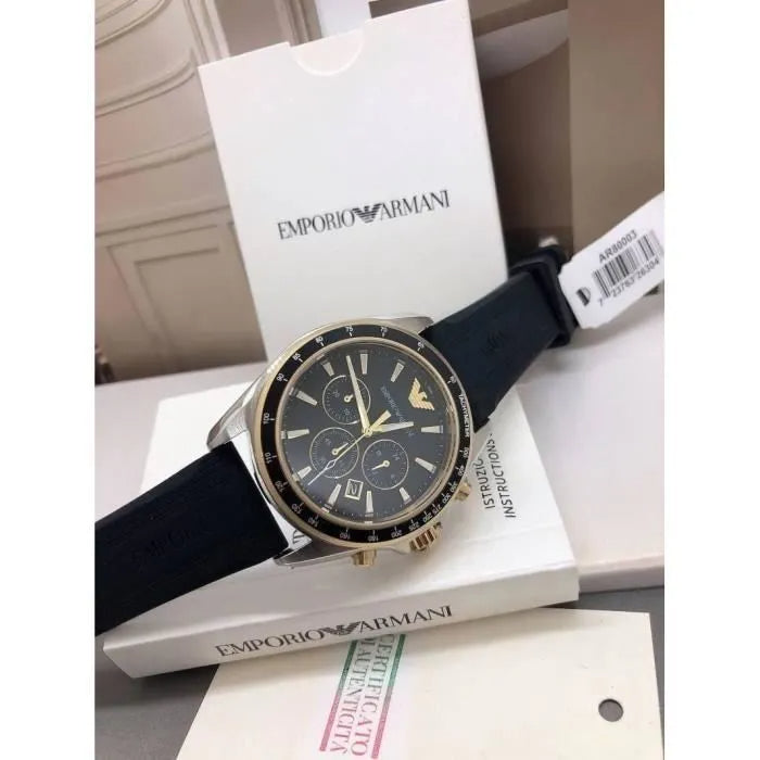 Emporio Armani Sigma Chronograph lack Dial Black Rubber Strap Watch For Men - AR80003