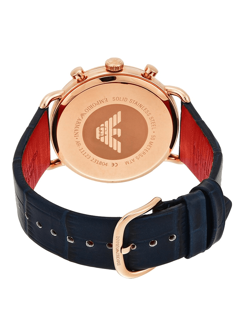 Emporio Armani Aviator Silver Dial Blue Leather Strap Watch For Men - AR11123