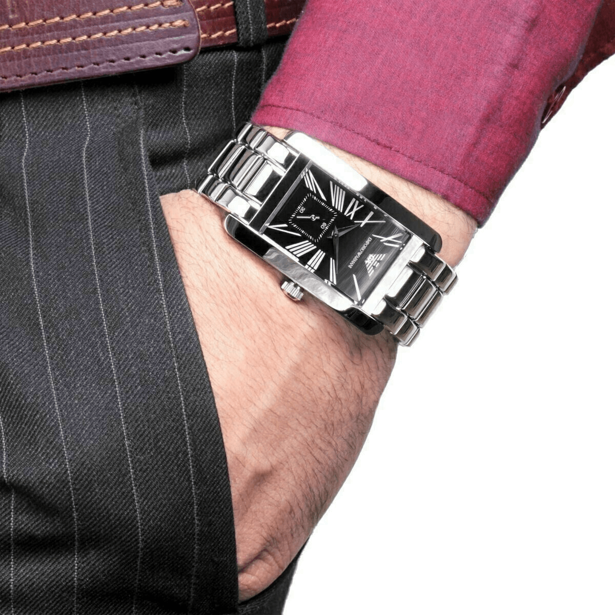 Emporio Armani Classic Black Dial Silver Stainless Steel Strap Watch For Men - AR0156