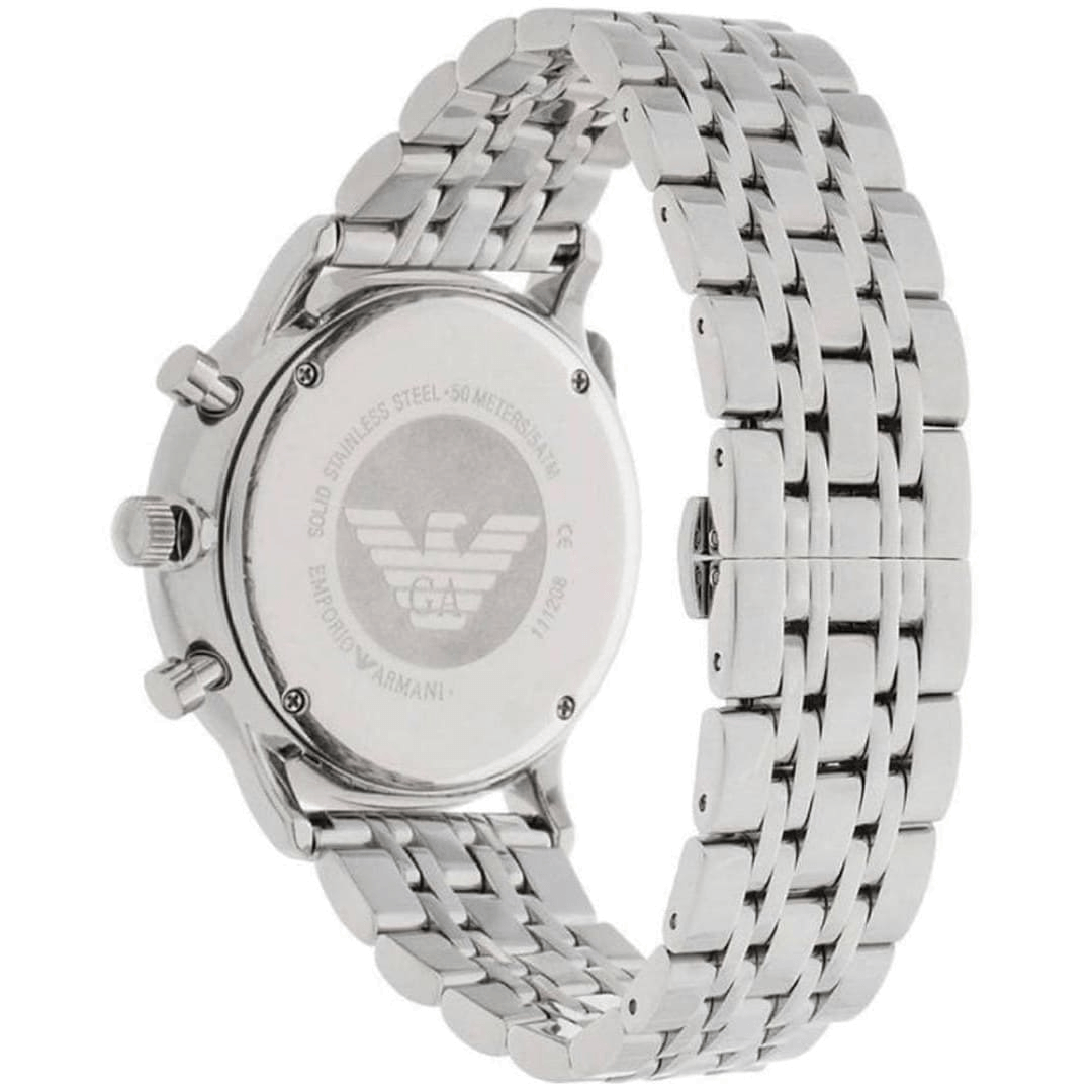 Emporio Armani Tazio Chronograph Black Dial Silver Steel Strap Watch For Men - AR5988