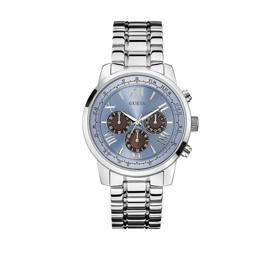 Guess Horizon Chronograph Quartz Blue Dial Silver Steel Strap Watch for Men - W0379G6