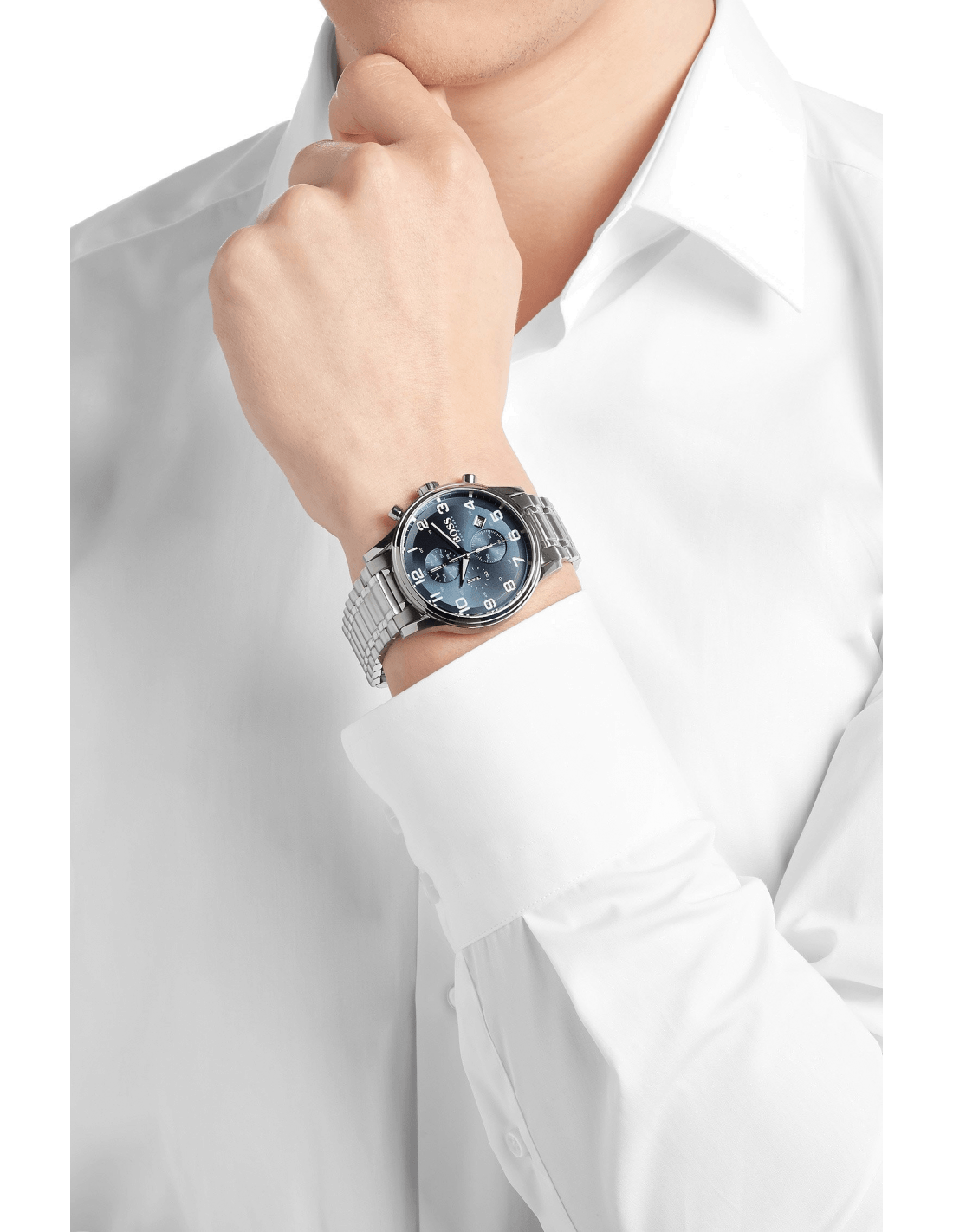 Hugo Boss Aeroliner Blue Dial Silver Steel Strap Watch for Men - 1513183