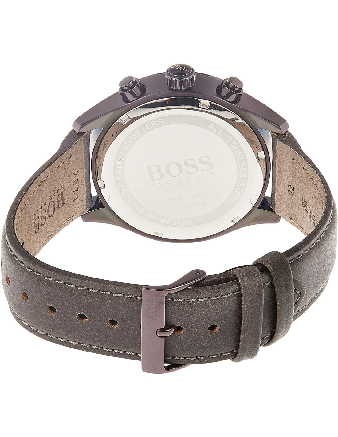 Hugo Boss Grand Prix Silver Dial Grey Leather Strap Watch for Men - 1513603