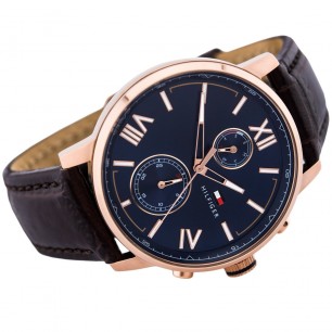 Tommy Hilfiger Aiden Quartz Blue Dial Brown Leather Strap Watch for Men - 1791308