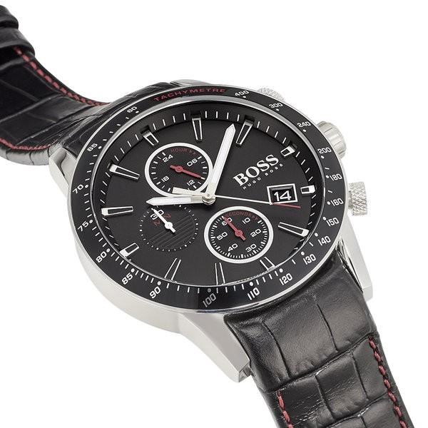 Hugo Boss Rafale Chronograph Black Dial Black Leather Strap Watch For Men - 1513390
