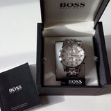 Hugo Boss Aeroliner Chronograph White Dial Silver Steel Strap Watch For Men - 1512445