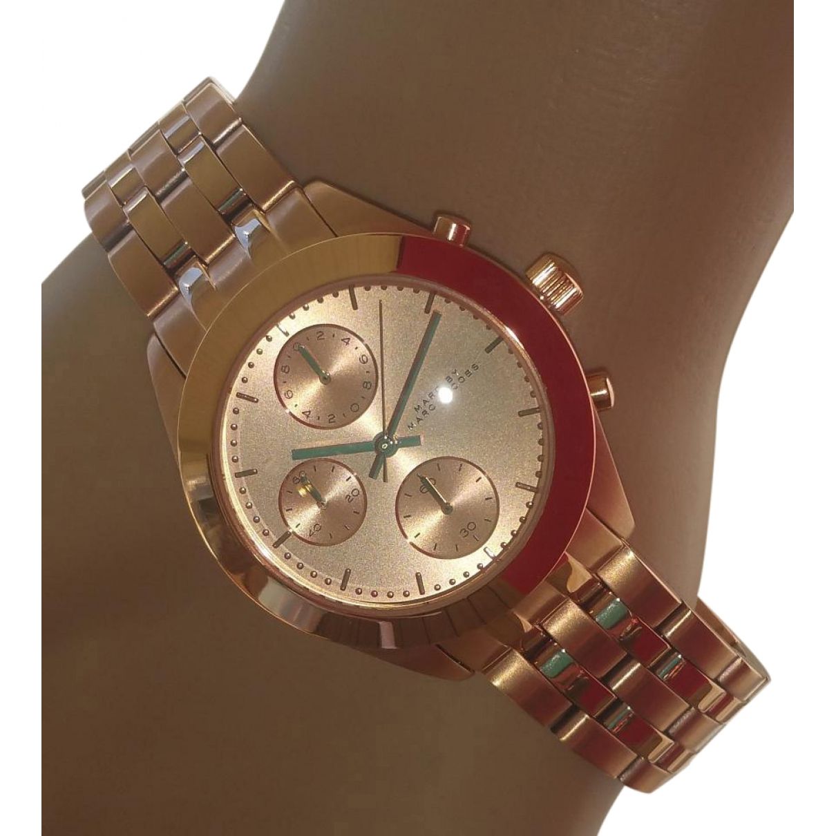 Marc Jacobs Peeker Chronograph Rose Gold Dial Rose Gold Steel Strap Watch for Women - MBM3394